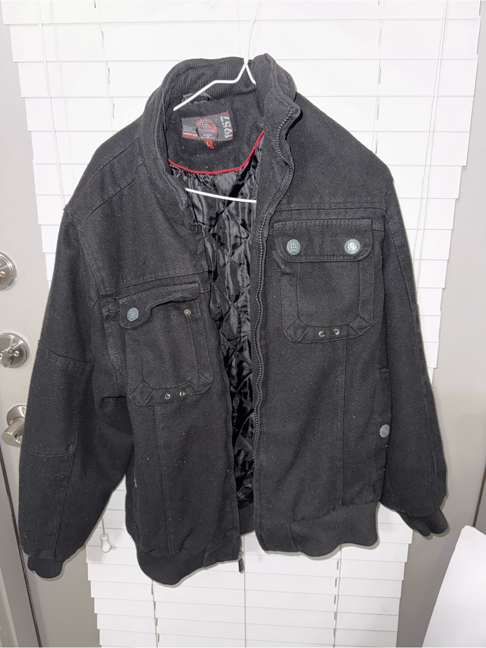 Men's Black Quilted Bomber Jacket - Faded Glory